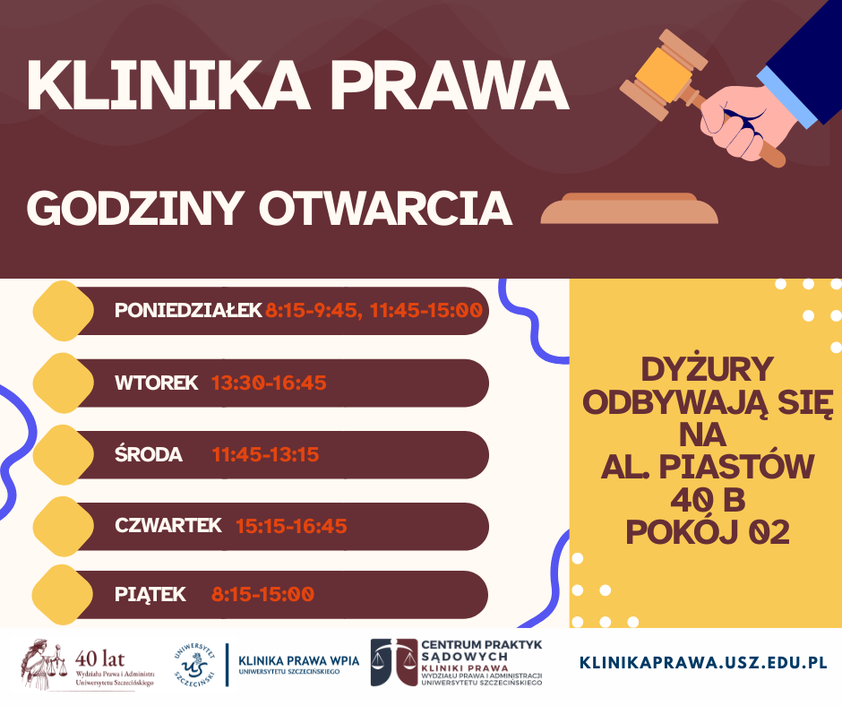GODZINY OTWARCIA KLINIKI PRAWA WPiA US