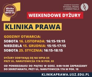 Weekendowe dyżury w Klinice Prawa WPiA US